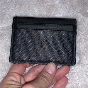 london check and leather card case